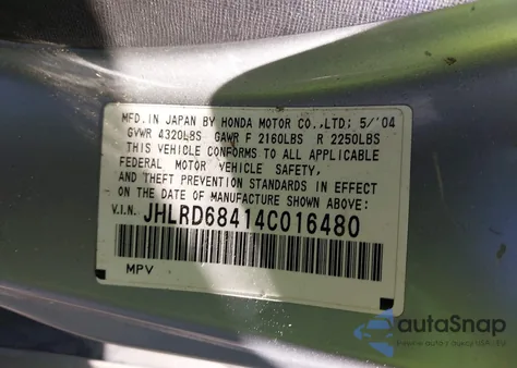 2004 Honda Cr-V Lx z USA, uszkodzony, nr VIN JHLRD68414C016480